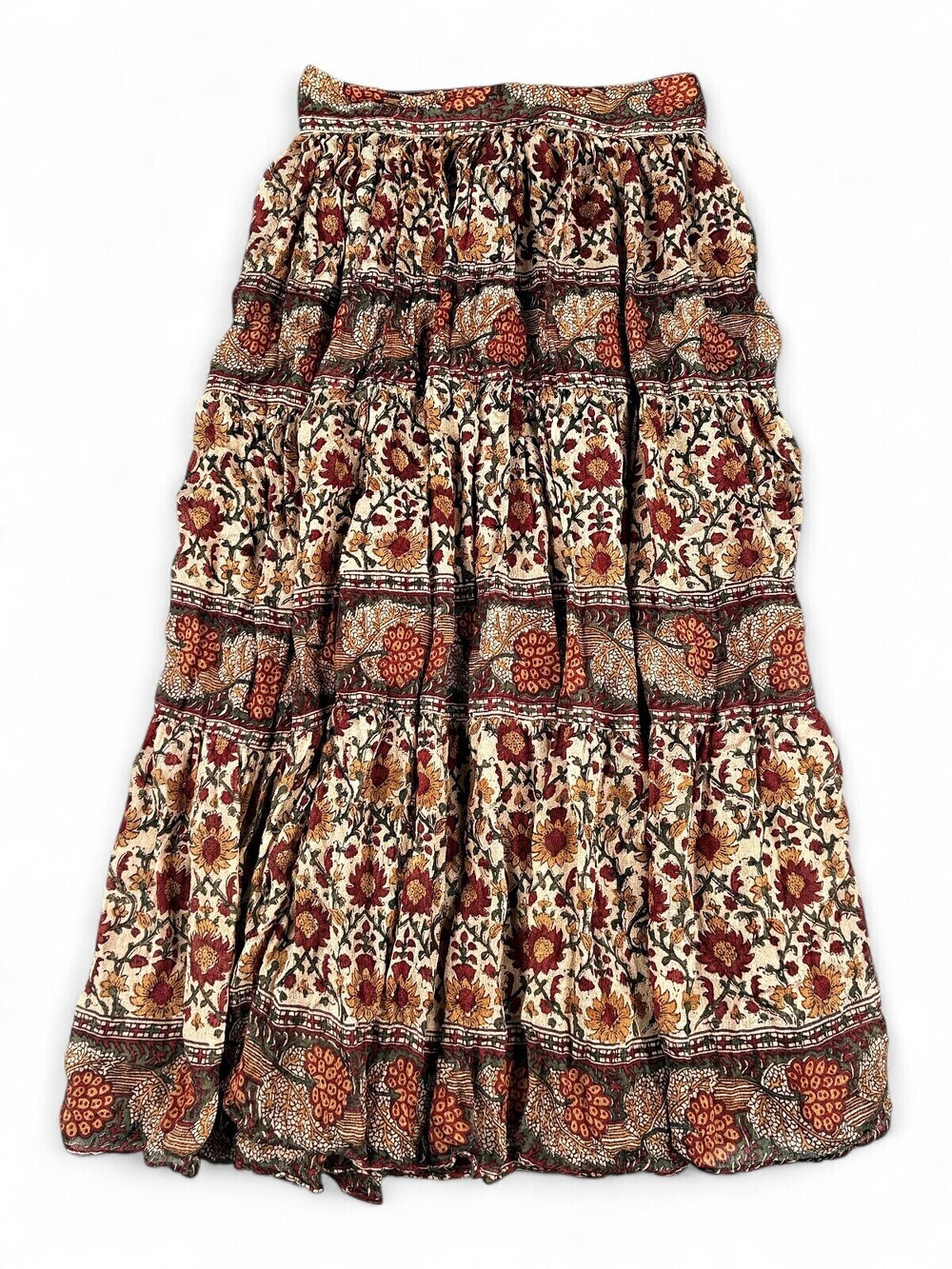 Phool Silk Tiered Maxi Skirt Boho Floral Sz S